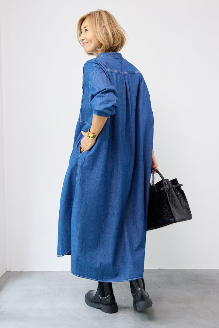 ピンタックデニムシャツワンピース
