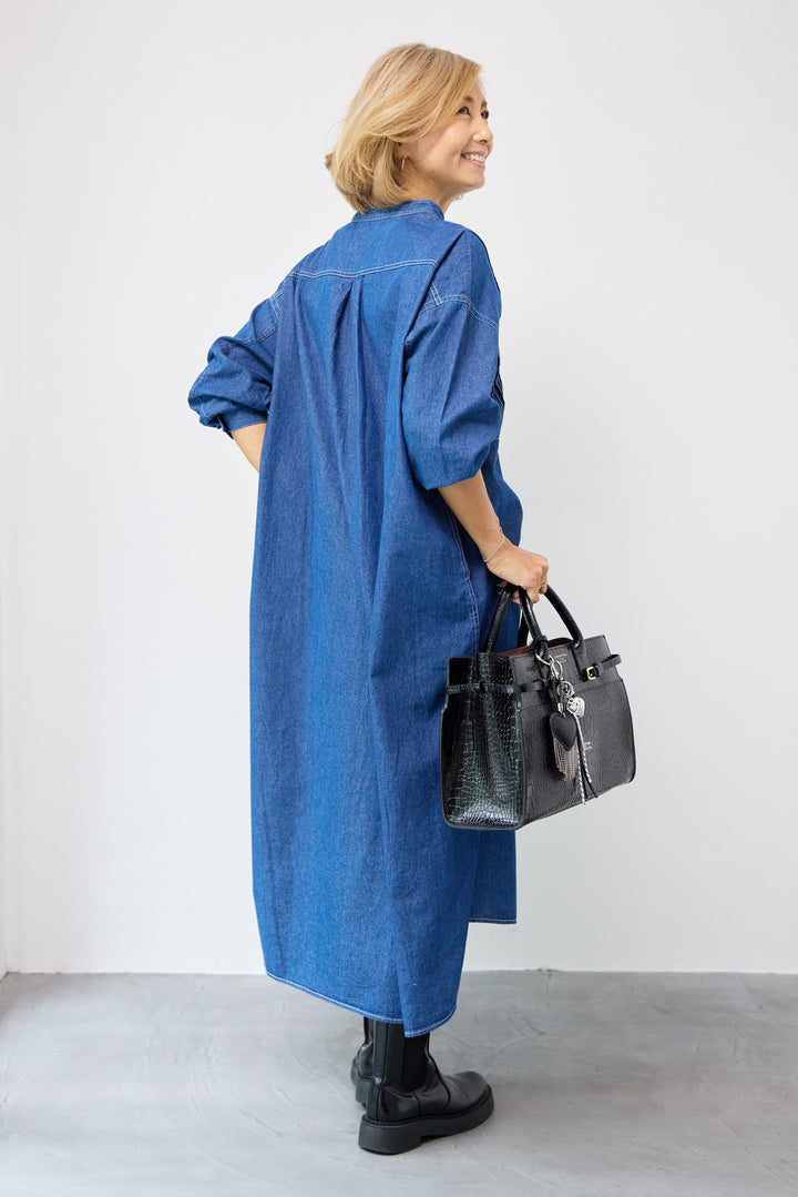 ピンタックデニムシャツワンピース