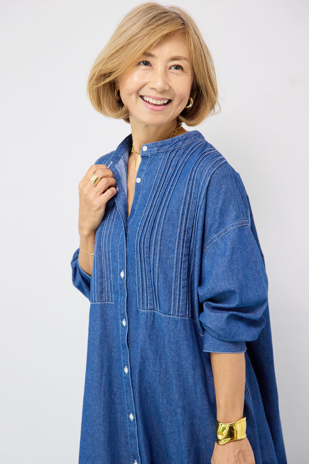 ピンタックデニムシャツワンピース