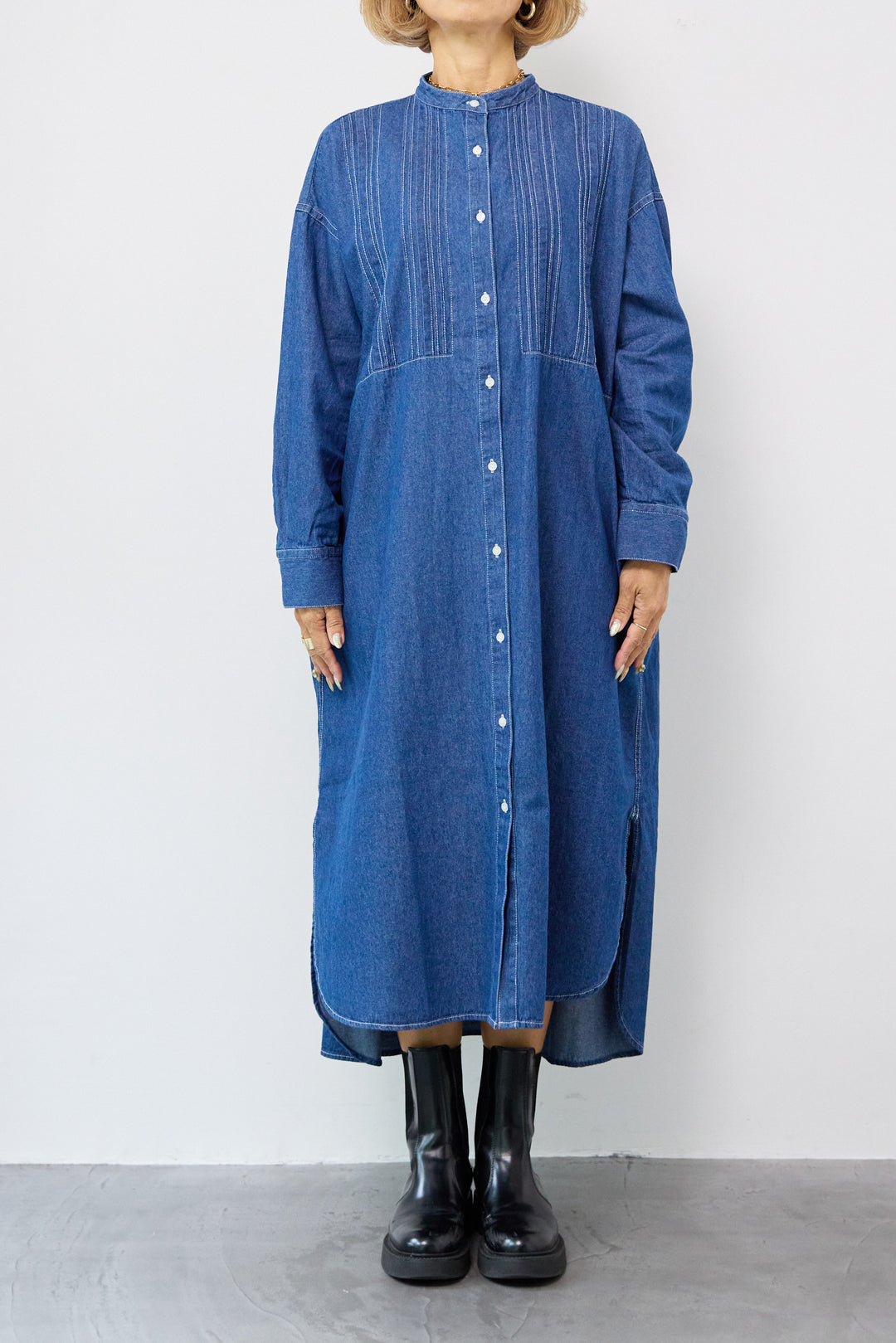 ピンタックデニムシャツワンピース