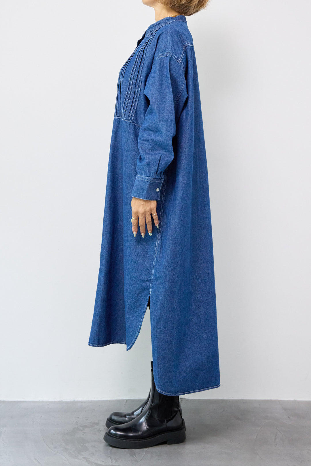 ピンタックデニムシャツワンピース