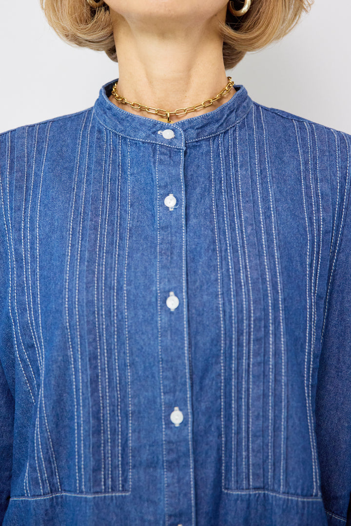 ピンタックデニムシャツワンピース