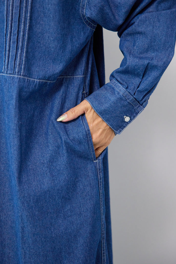 ピンタックデニムシャツワンピース