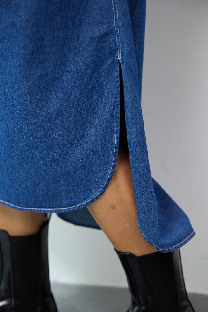 ピンタックデニムシャツワンピース