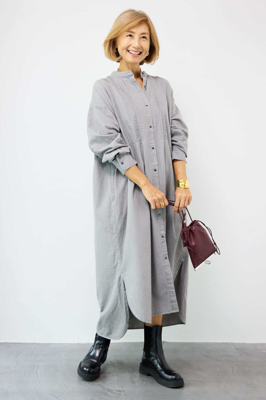 ピンタックデニムシャツワンピース