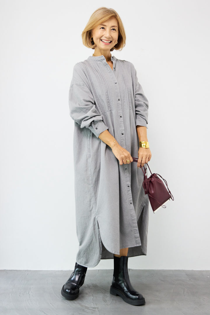 ピンタックデニムシャツワンピース