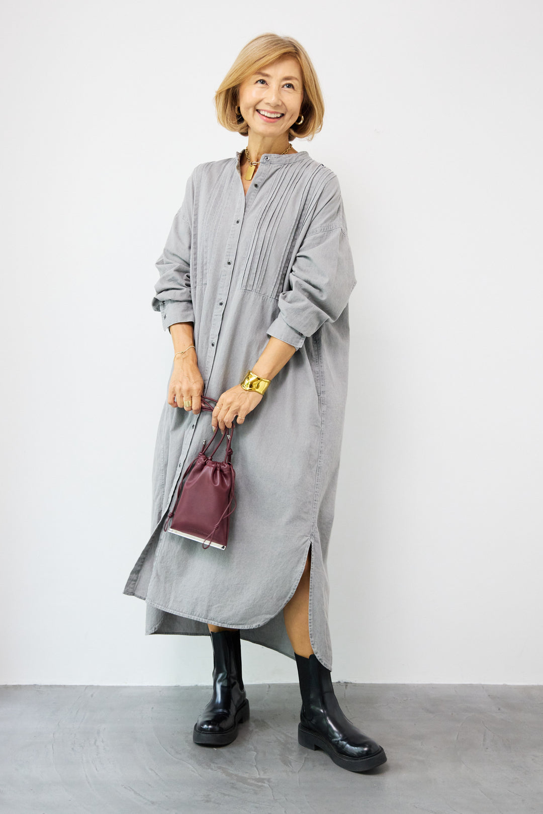 ピンタックデニムシャツワンピース