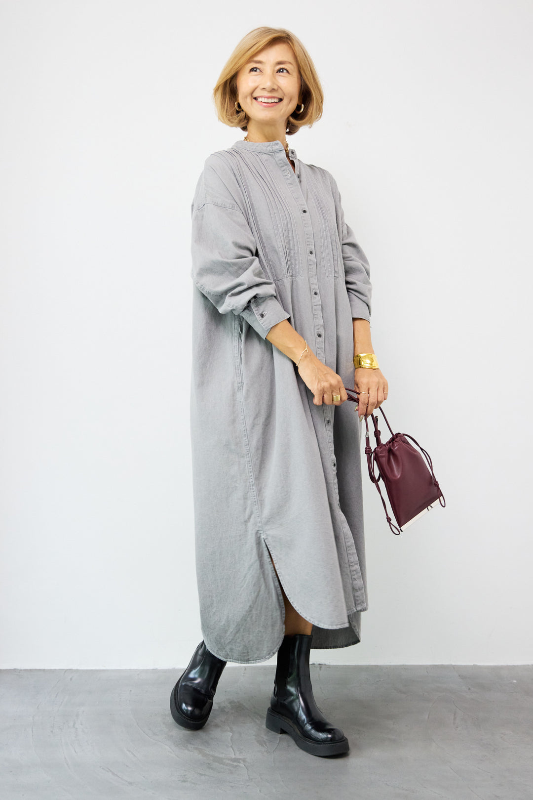 ピンタックデニムシャツワンピース