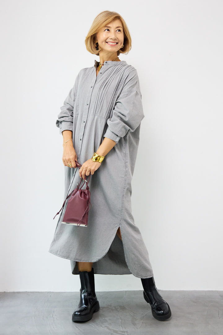 ピンタックデニムシャツワンピース