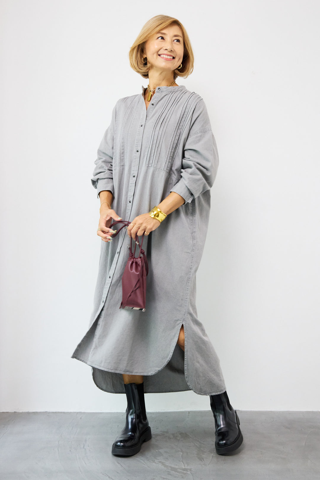 ピンタックデニムシャツワンピース