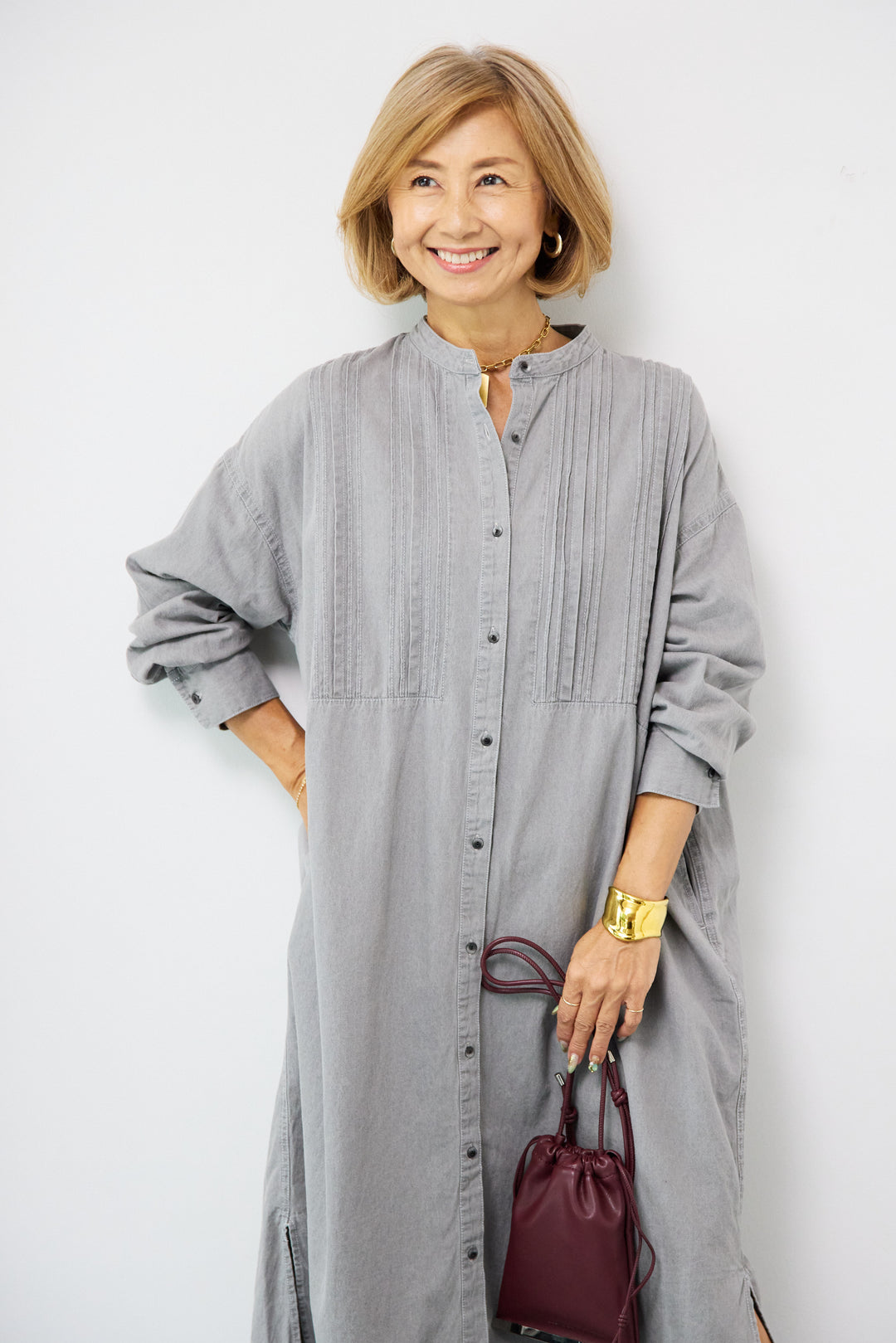 ピンタックデニムシャツワンピース