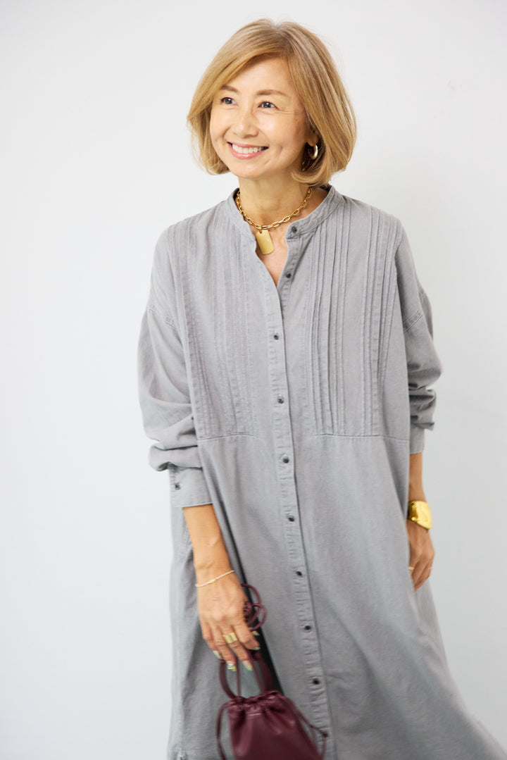 ピンタックデニムシャツワンピース