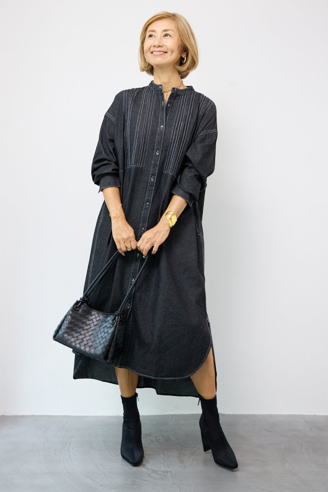 ピンタックデニムシャツワンピース