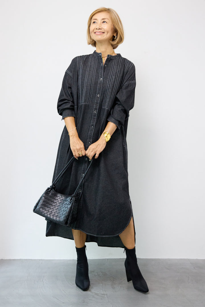 ピンタックデニムシャツワンピース