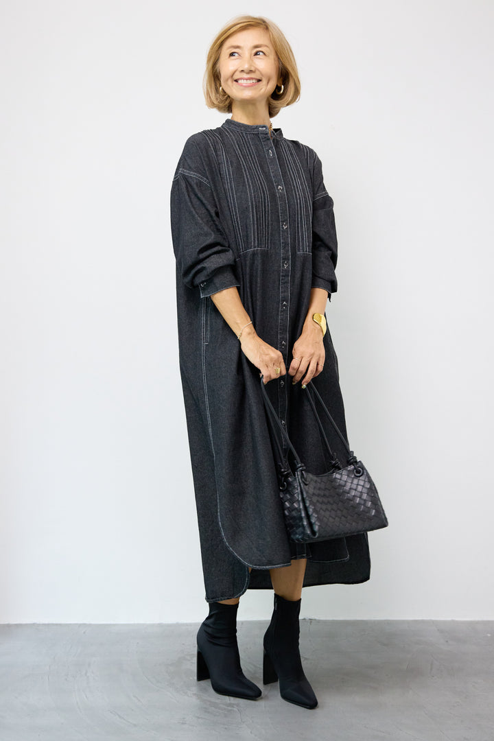 ピンタックデニムシャツワンピース