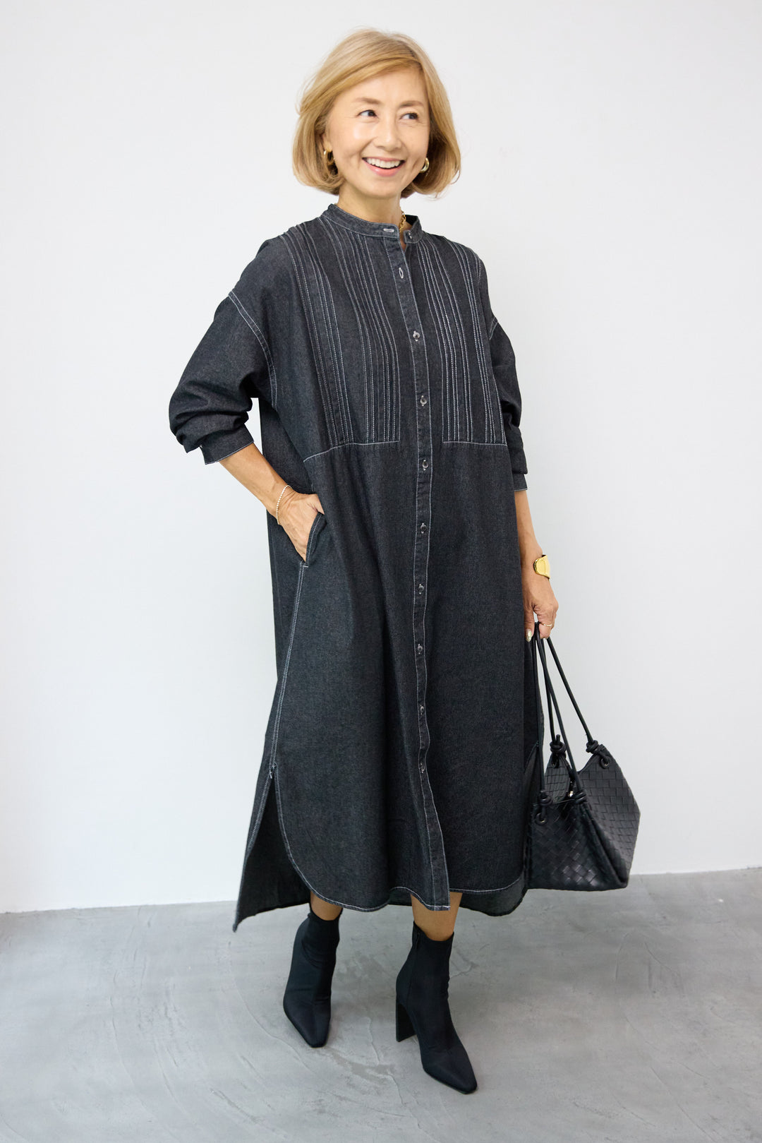 ピンタックデニムシャツワンピース