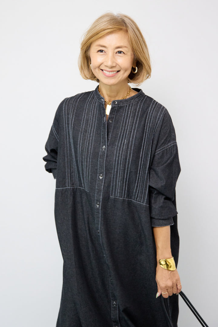 ピンタックデニムシャツワンピース