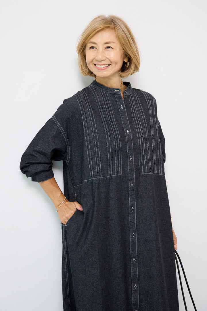 ピンタックデニムシャツワンピース