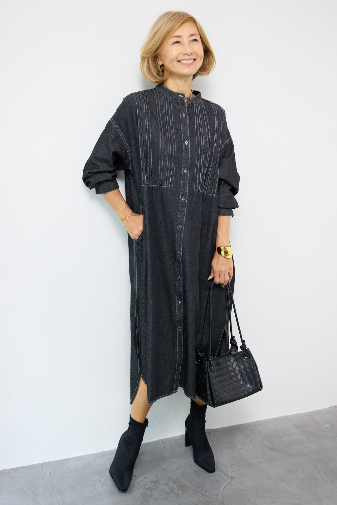 ピンタックデニムシャツワンピース