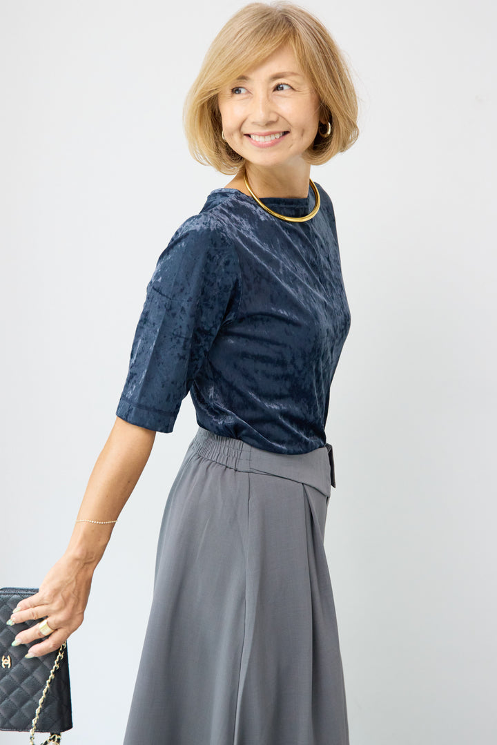 シアーベロア ハーフスリーブカーディガン