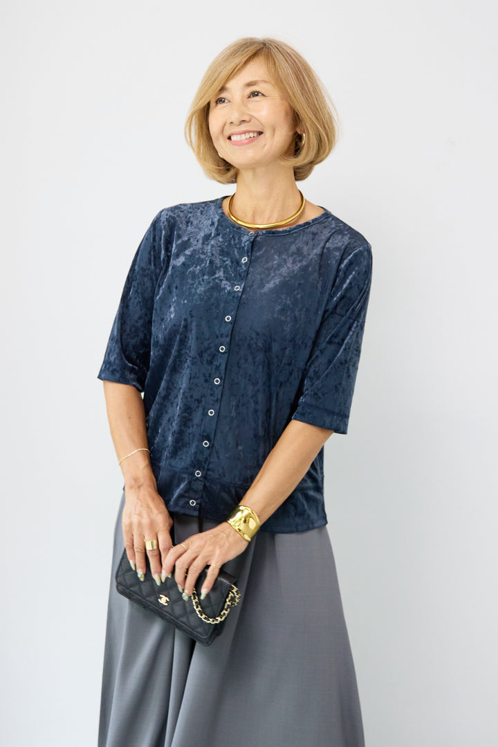 シアーベロア ハーフスリーブカーディガン