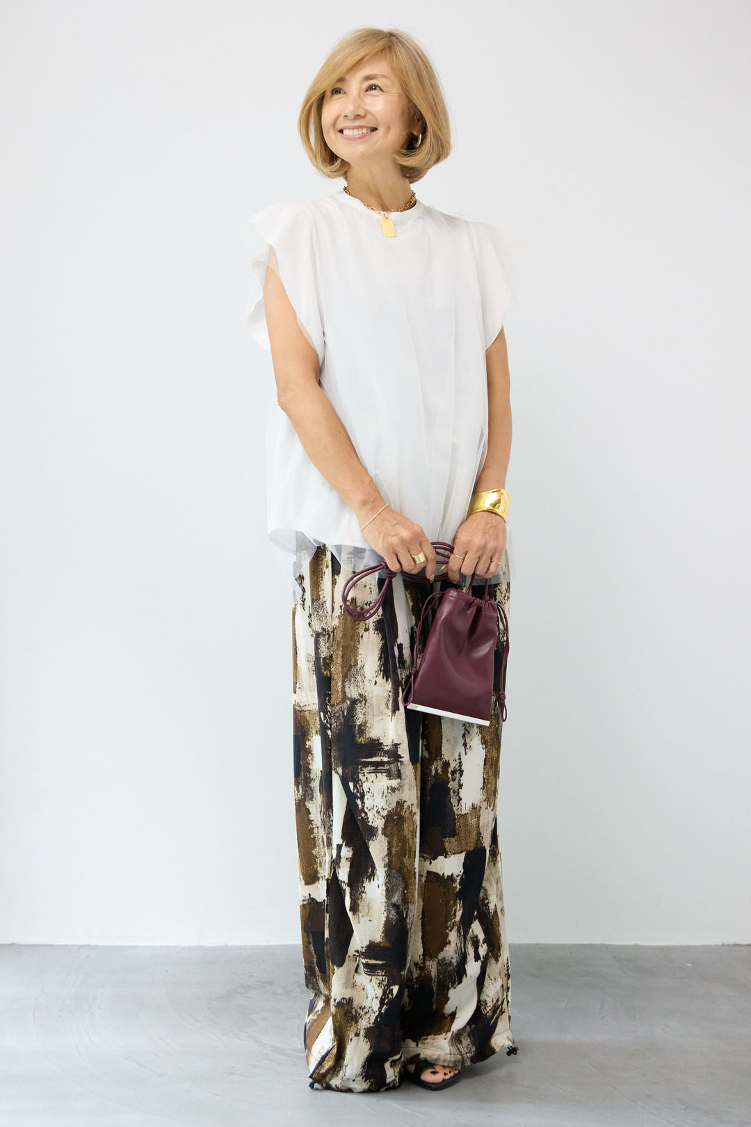 チュールレイヤードブラウス