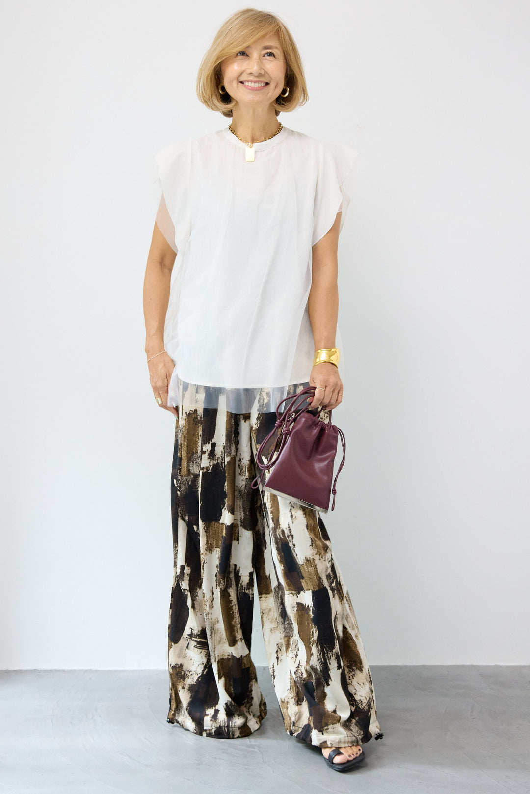 チュールレイヤードブラウス