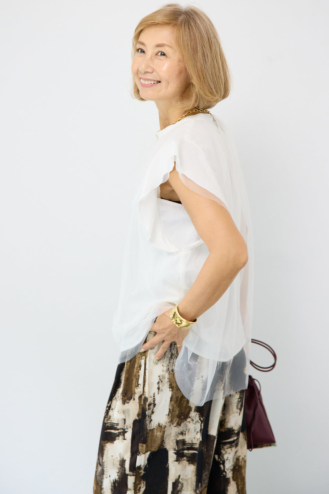 チュールレイヤードブラウス