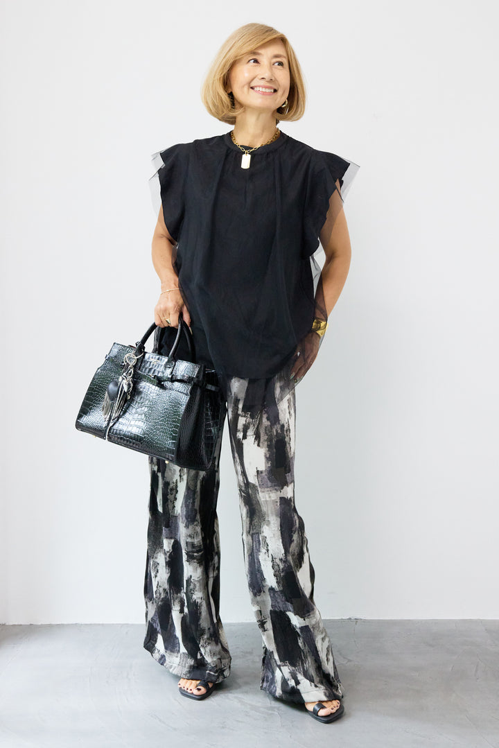 チュールレイヤードブラウス