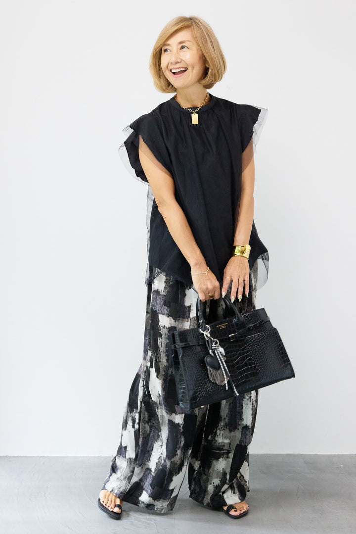 チュールレイヤードブラウス