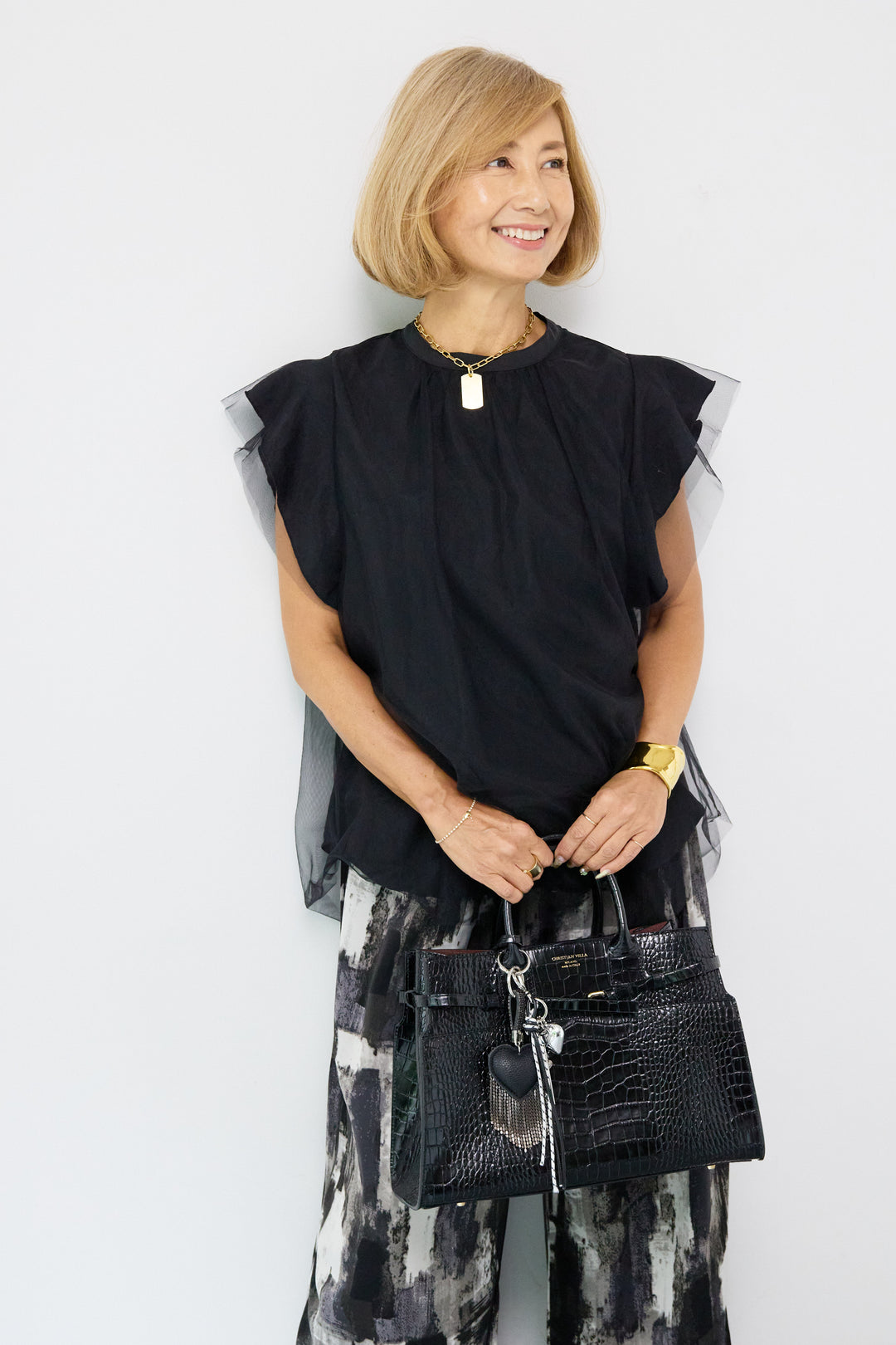 チュールレイヤードブラウス