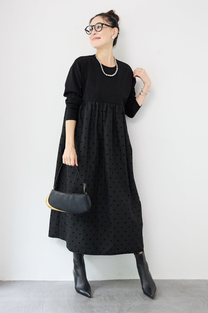 フロッキードット切替ワンピース