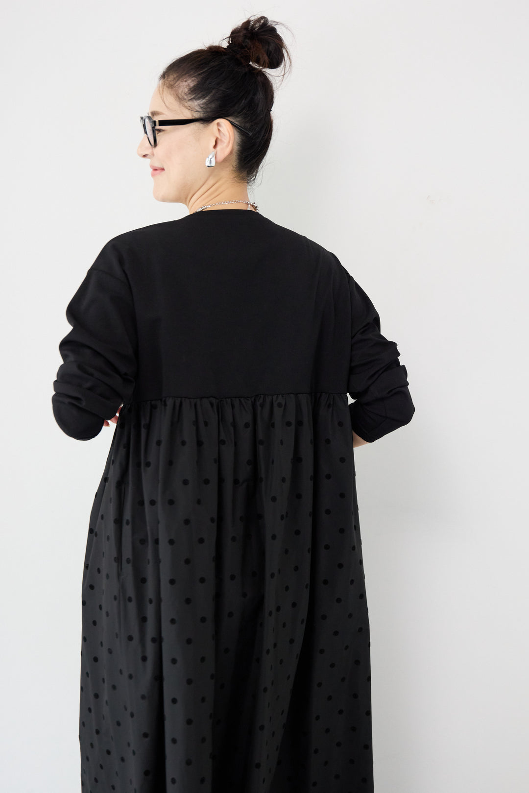 フロッキードット切替ワンピース