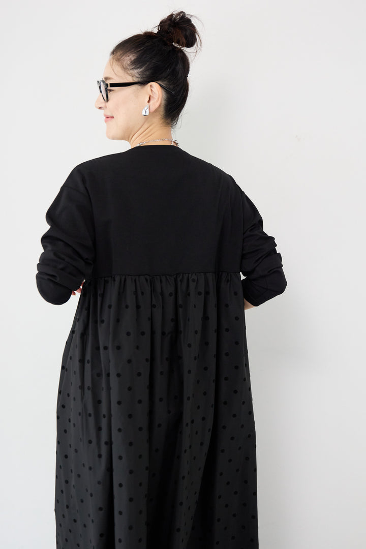 フロッキードット切替ワンピース