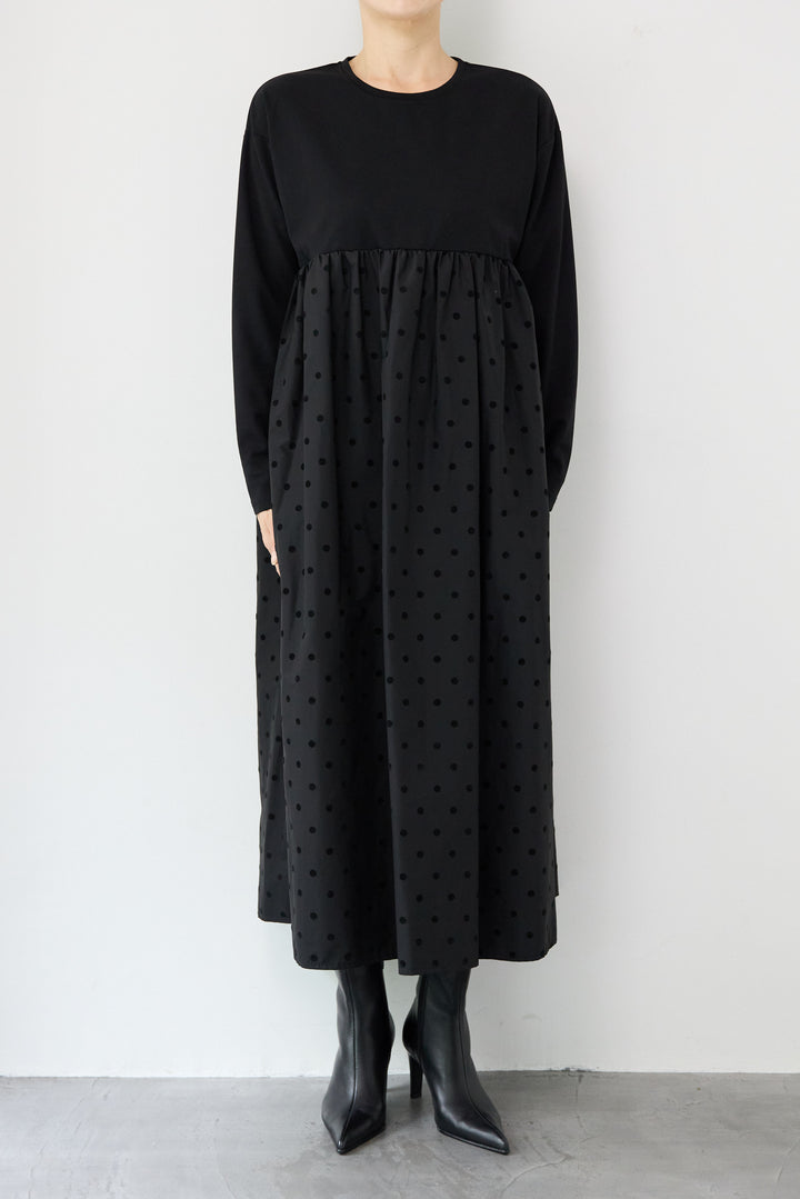 フロッキードット切替ワンピース
