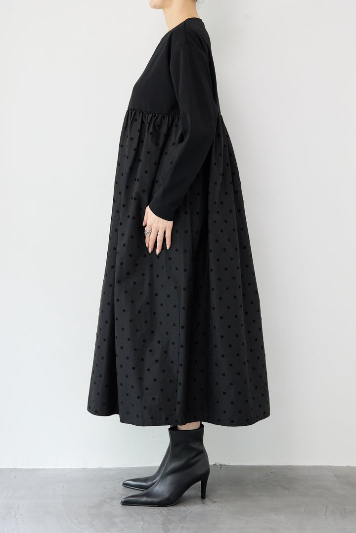 フロッキードット切替ワンピース