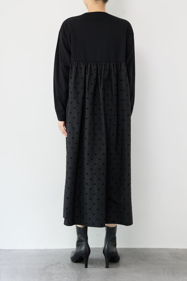 フロッキードット切替ワンピース