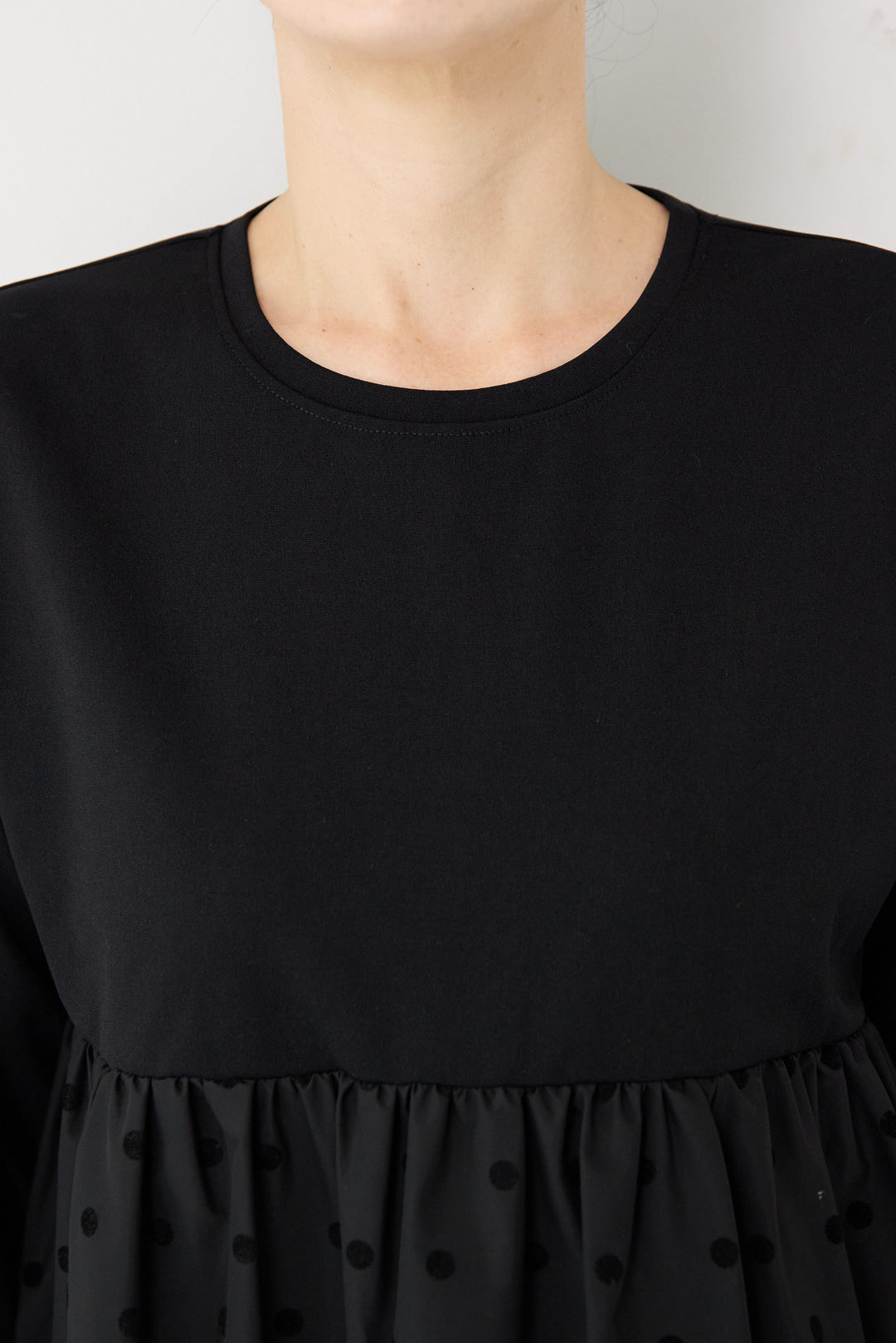 フロッキードット切替ワンピース