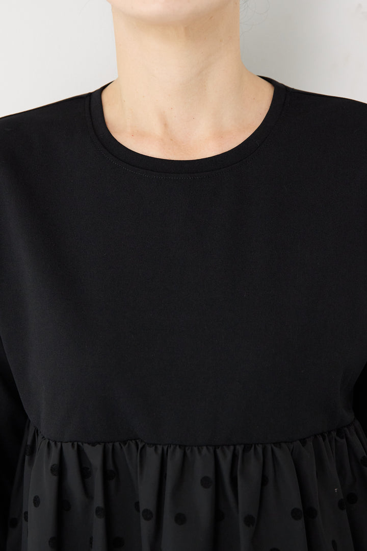 フロッキードット切替ワンピース