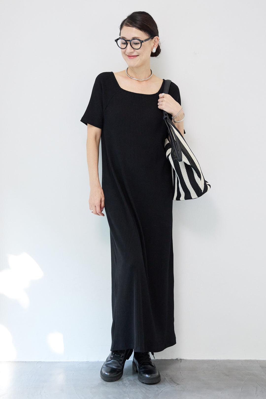 カップ付きリブワンピース