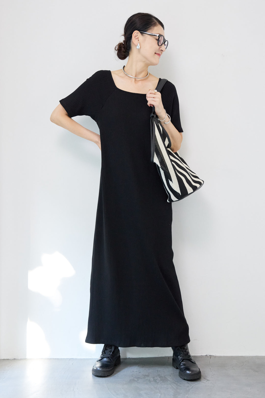 カップ付きリブワンピース