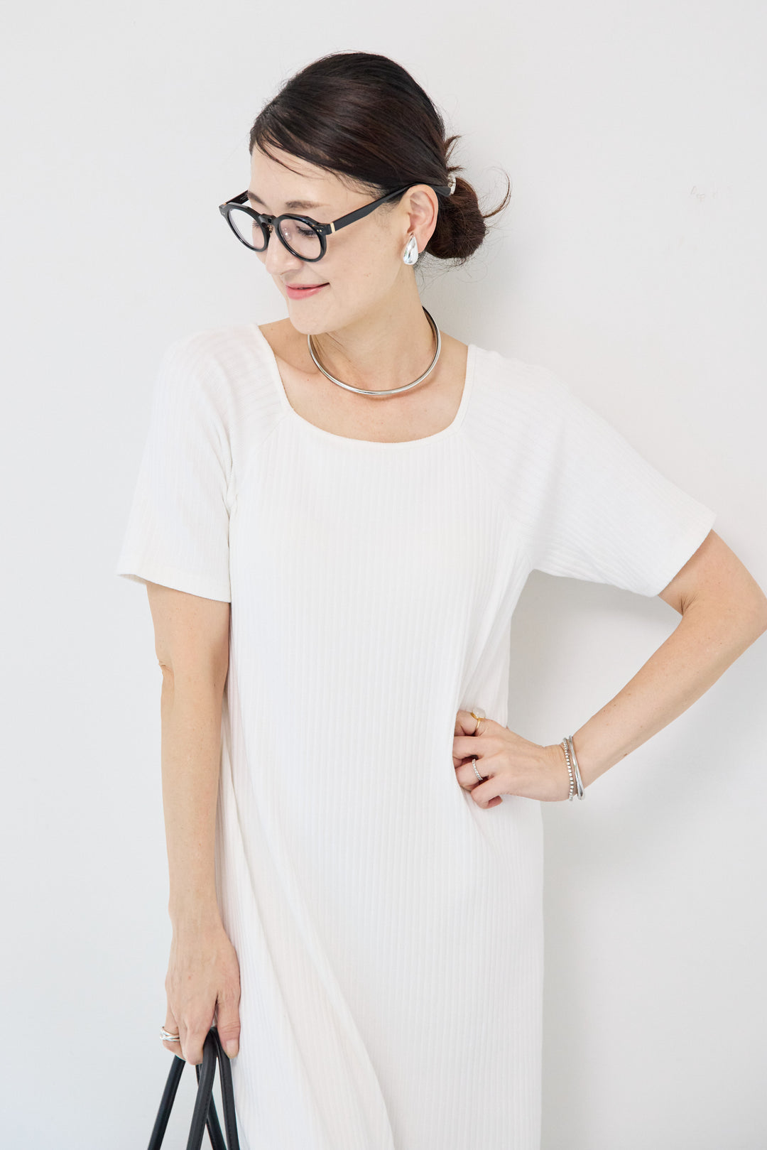 カップ付きリブワンピース