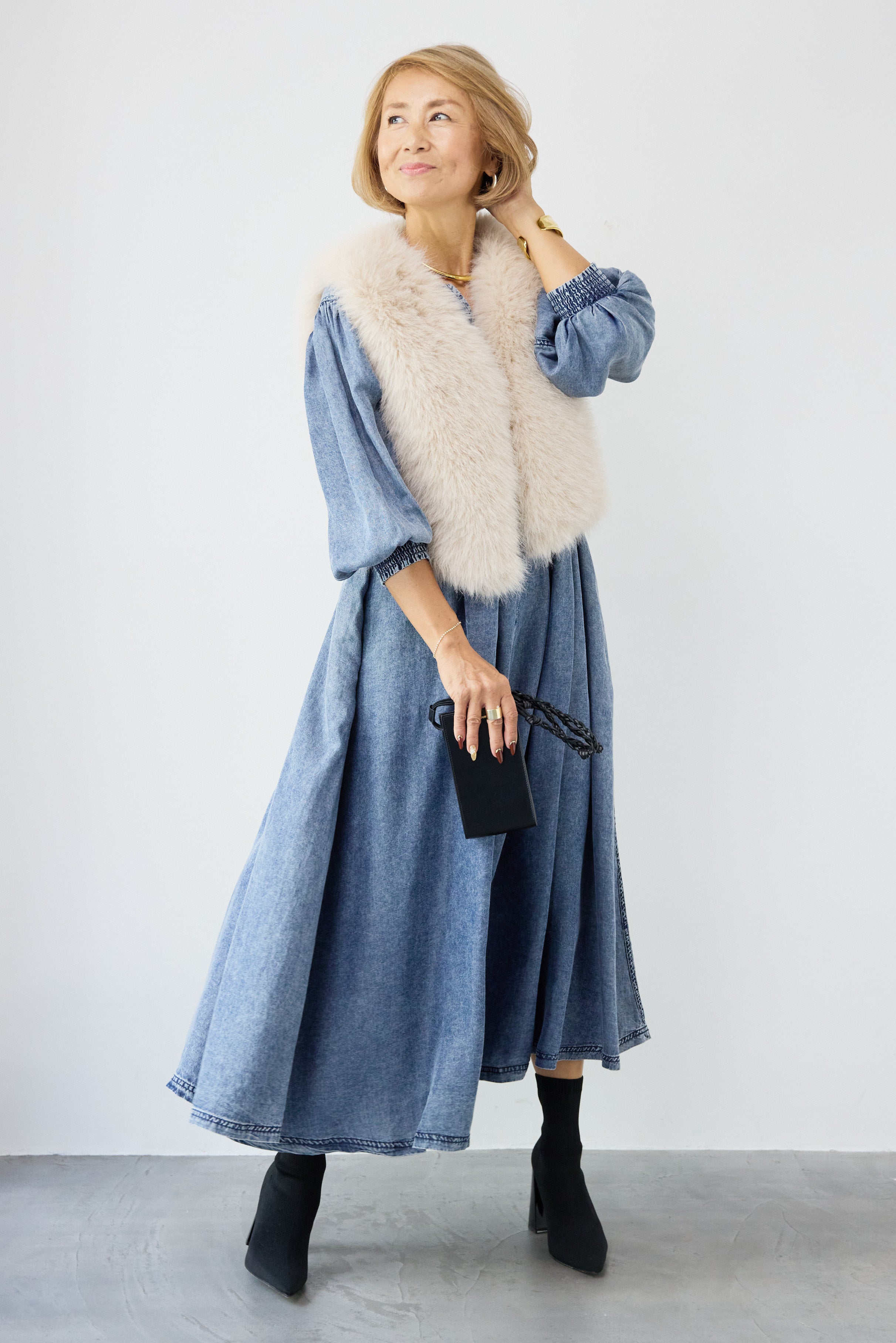 SET]ショートファーベスト+バイオシルクフロントジッピ