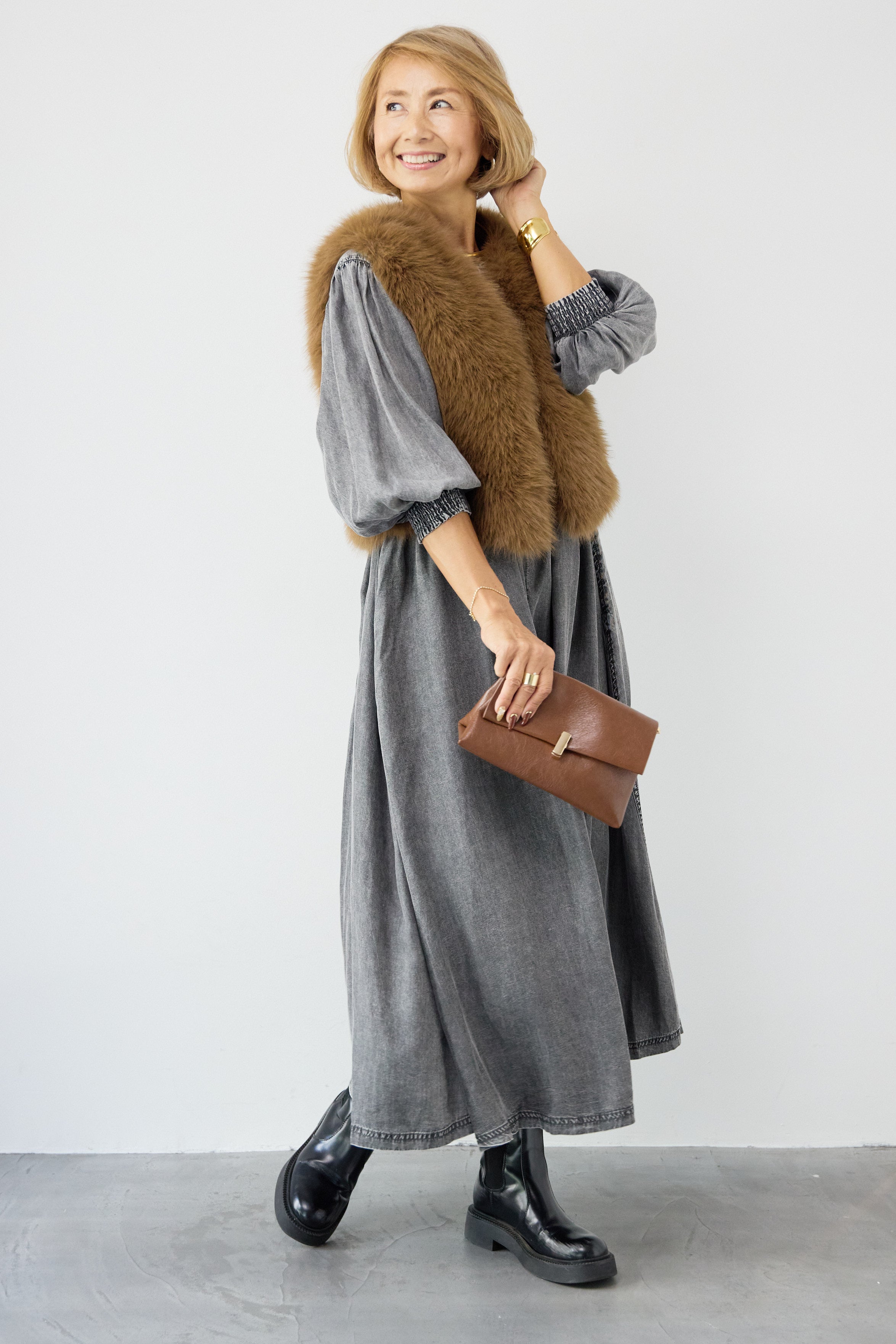 SET]ショートファーベスト+バイオシルクフロントジッピ