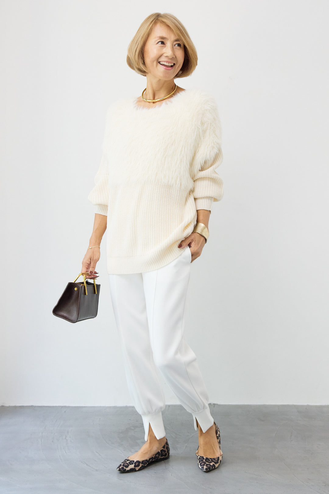 シャギー切替デザインニット