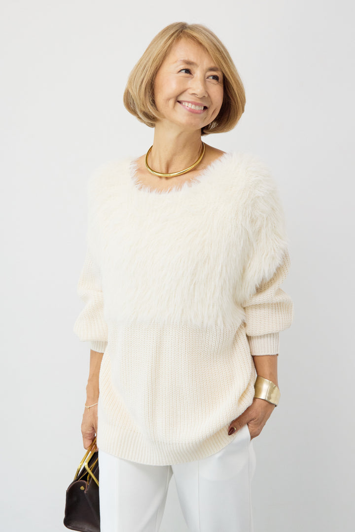 シャギー切替デザインニット