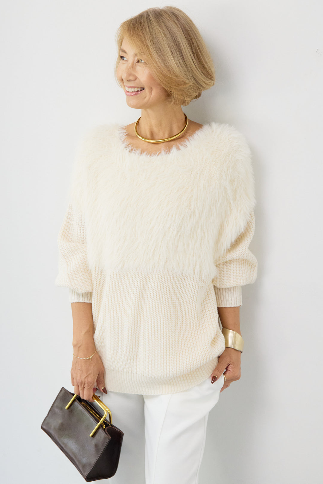 シャギー切替デザインニット