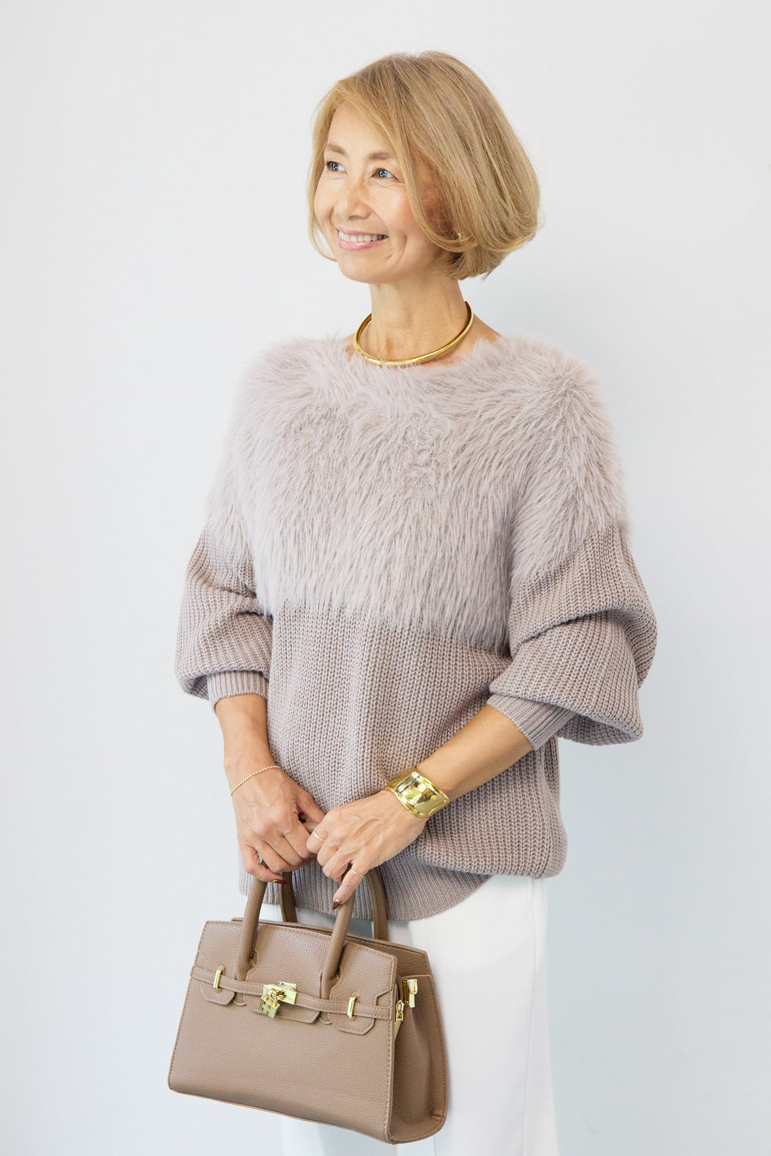 シャギー切替デザインニット