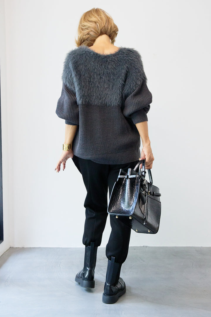 シャギー切替デザインニット