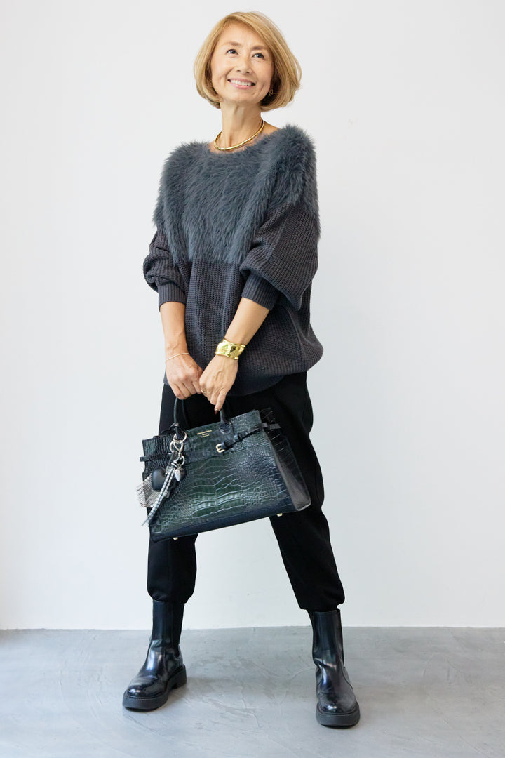 シャギー切替デザインニット